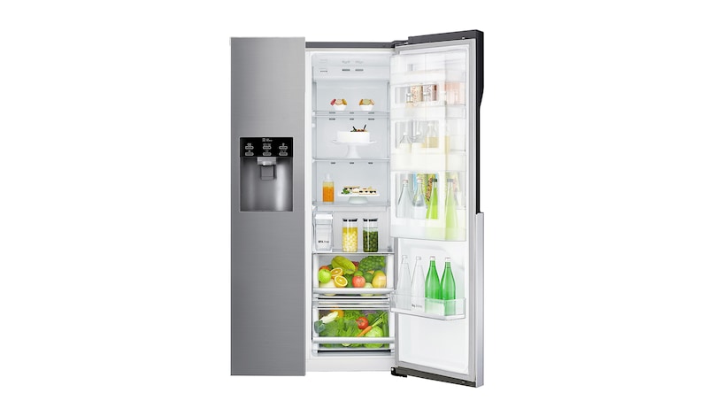 LG Side-by-Side mit Door-in-Door® |  Eis-, Crushed Ice- und Wasserspender  | 606 Liter Kapazität | Energieeffizienzklasse F | Interner Wassertank 4L | Steel | GSJ561PZUZ, GSJ561PZUZ
